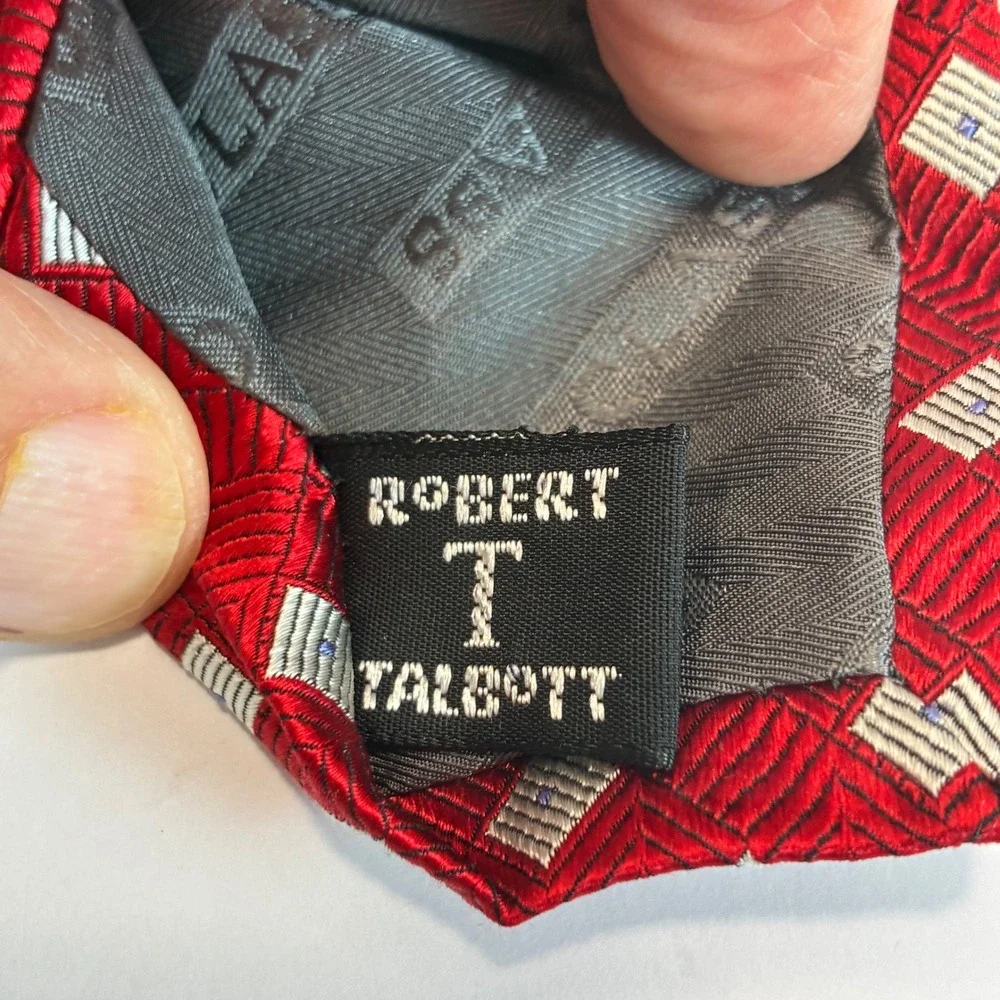 Robert Talbott Best of Class Red Geometric Silk Necktie Hand Sewn USA 3.75 Wide